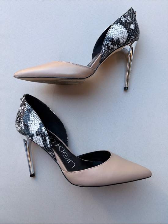 Calvin Klein Shoes - Calvin Klein Sebrina Pumps 7.5 Nude Leather Snake Print Chrome Stiletto Heels